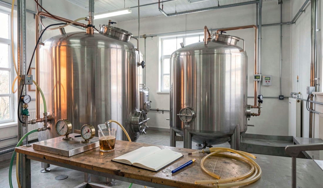 Control fermentation temperature for clean flavour: professional view of yeast pitch, context showing diacetyl rest, with attention to crash chill