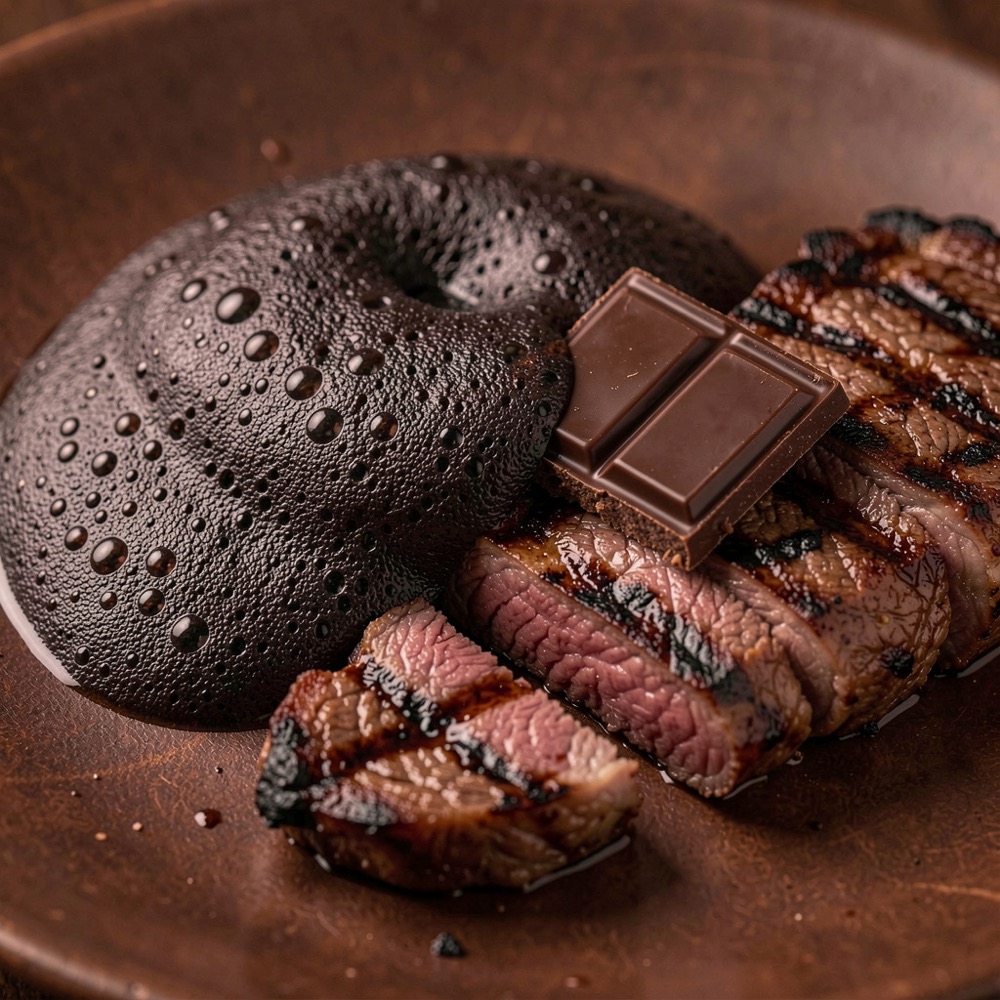 Detailed working view of roast character within texture contrast
